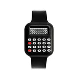 Montre numérique calculatrice pour enfants noire avec finition mate boutons blancs et touches rouges idéale pour magasins de jouets