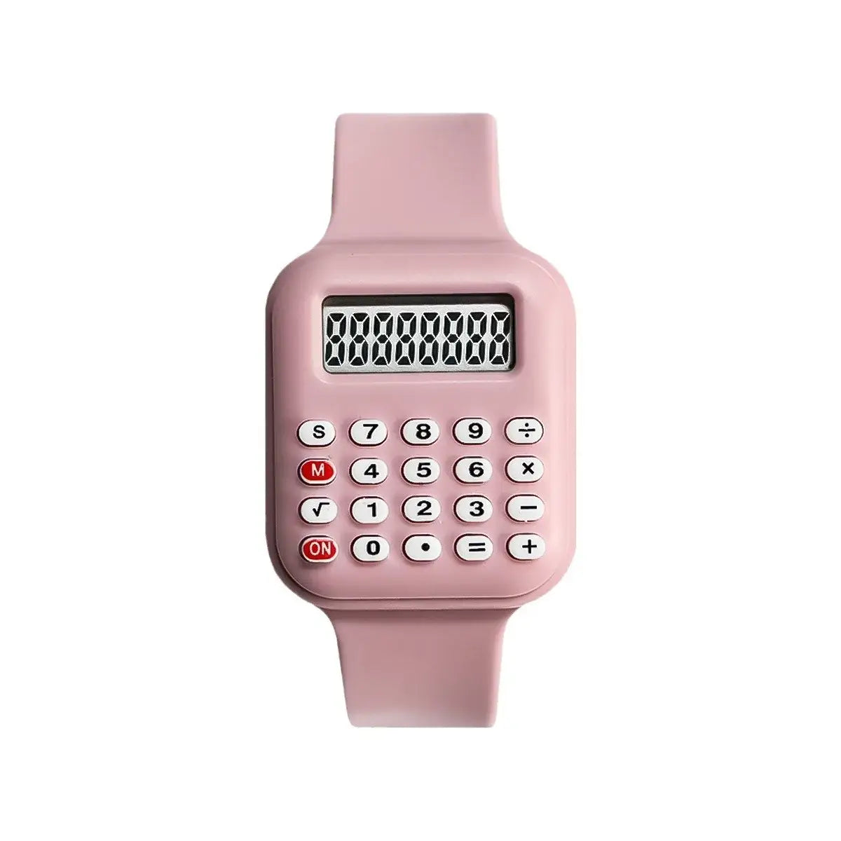 Montre numérique calculatrice pour enfants avec bracelet silicone rose et boutons blancs idéale magasins de jouets