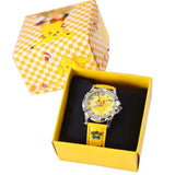 Montre pikachu en silicone jaune pour enfants avec boîtier argenté et bracelet brodé aux yeux pikachu