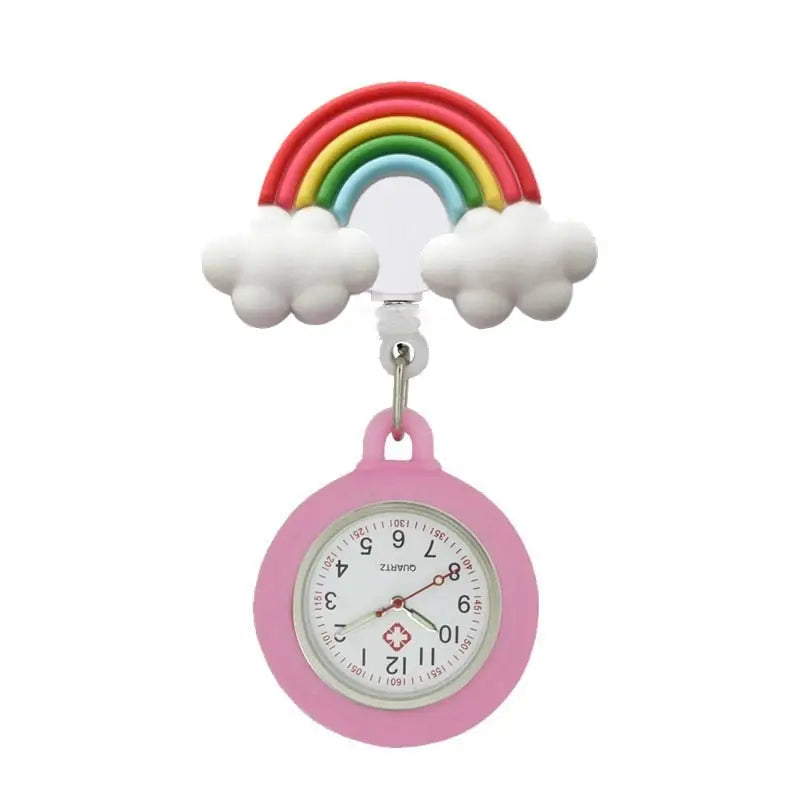Montre de poche en caoutchouc souple rose avec clip arc-en-ciel et nuage pour une prise ferme et confort ultime