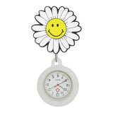 Montre de poche en caoutchouc souple blanche avec clip marguerite et visage souriant jaune pour confort ultime et prise ferme