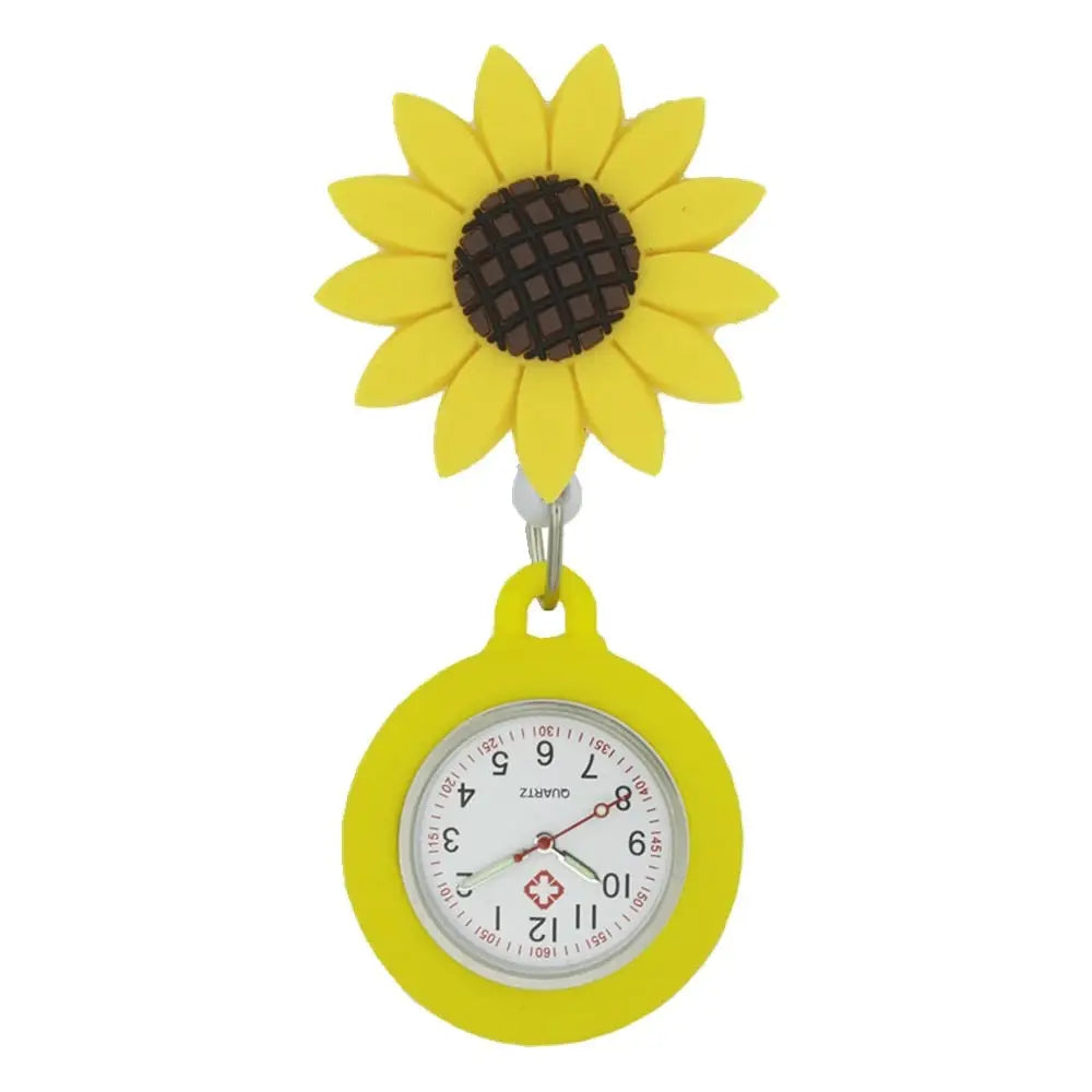 Montre de poche pour infirmières jaune tournesol avec cadran blanc, caoutchouc souple pour prise ferme et confort ultime