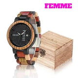 Montres quartz en bois ancien bobo bird avec cadran noir et bracelet multicolore pour couple style boho