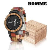 Boho bird homme montre quartz en bois ancien avec cadran noir et bracelet multicolore montres en bois pour couple