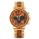 Montre quartz militaire en bois pour hommes avec cadran en grain de bois naturel et accents métal doré bob bir