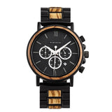 Montre quartz militaire en bois pour hommes avec cadran noir, aiguilles blanches lumineuses et fabrication exquise