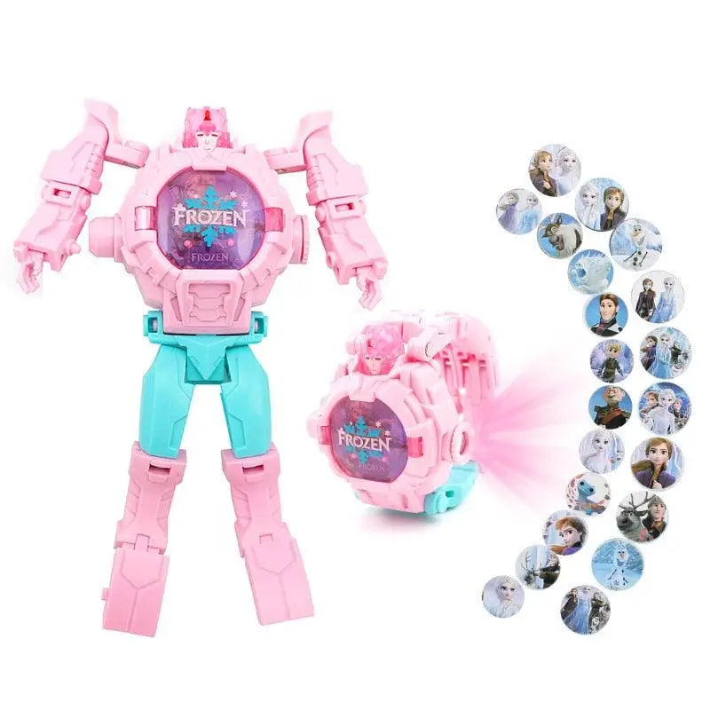 Montre robot transformable rose et teal avec autocollants personnages interchangeables montres transformables robots disney marvel