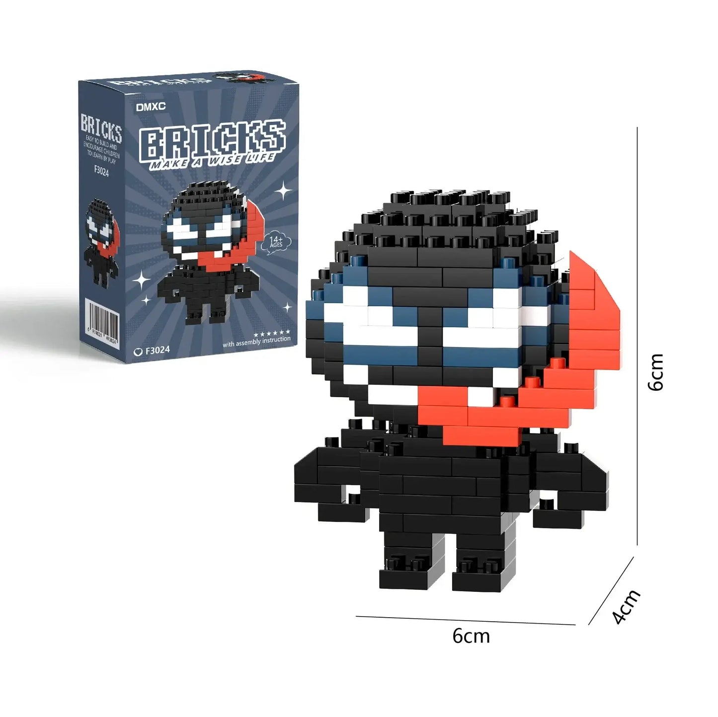 Figurine nano block venom noir et rouge en briques interconnectées dans la collection nano block marvel super héros