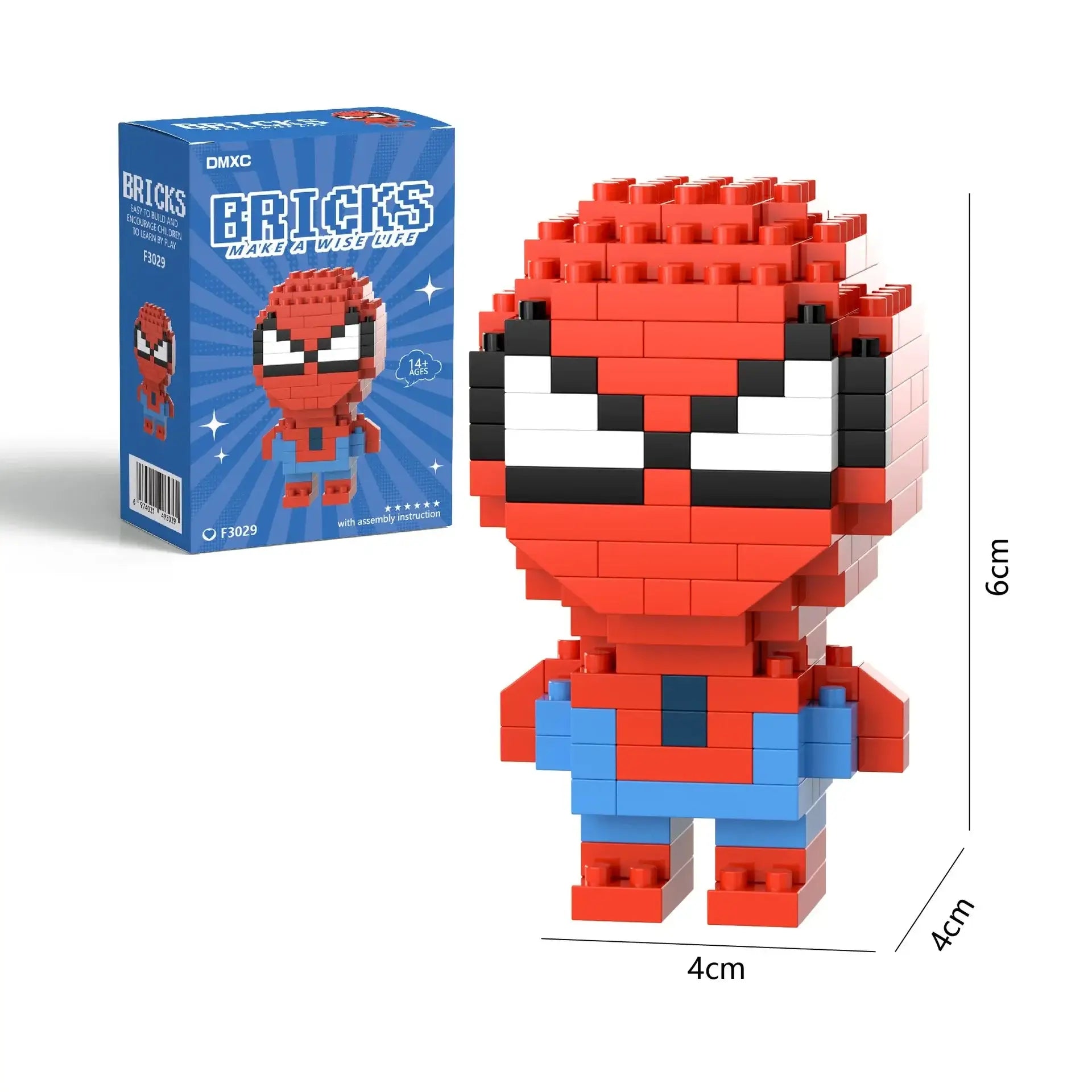 Figurine nano block super héros marvel spider-man rouge et bleu construite en briques plastique emboîtables