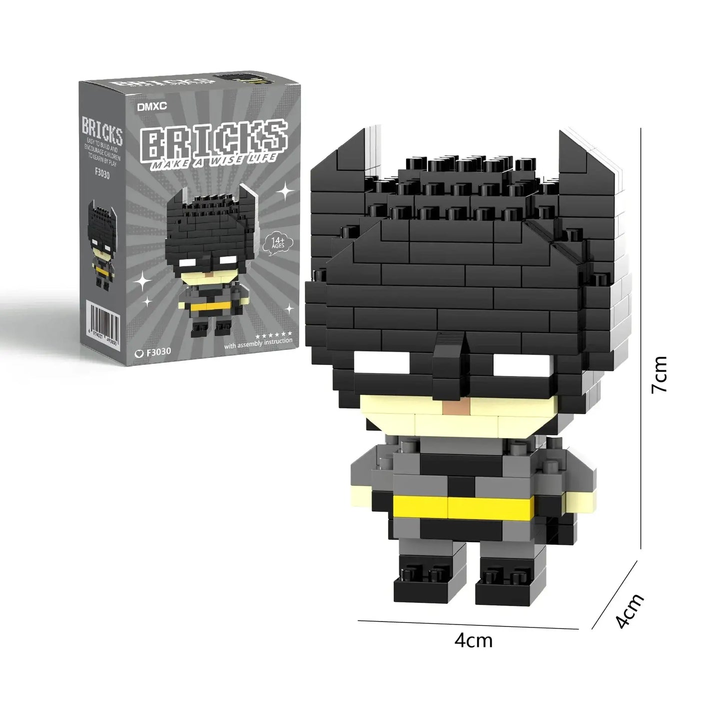 Figurine batman noir et jaune en briques nano block marvel super héros construite en plastique emboîtable