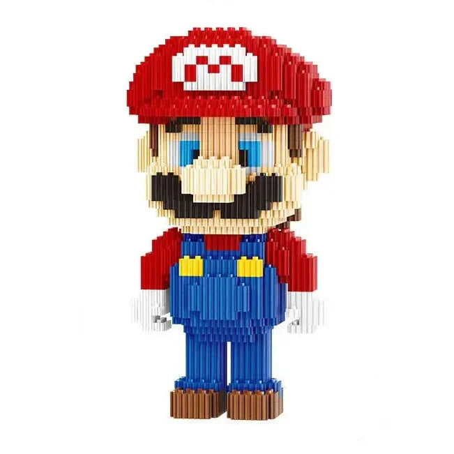 Figure mario rouge et bleu pixelisée construite en nano blocks super à base de briques plastiques pour décoration unique