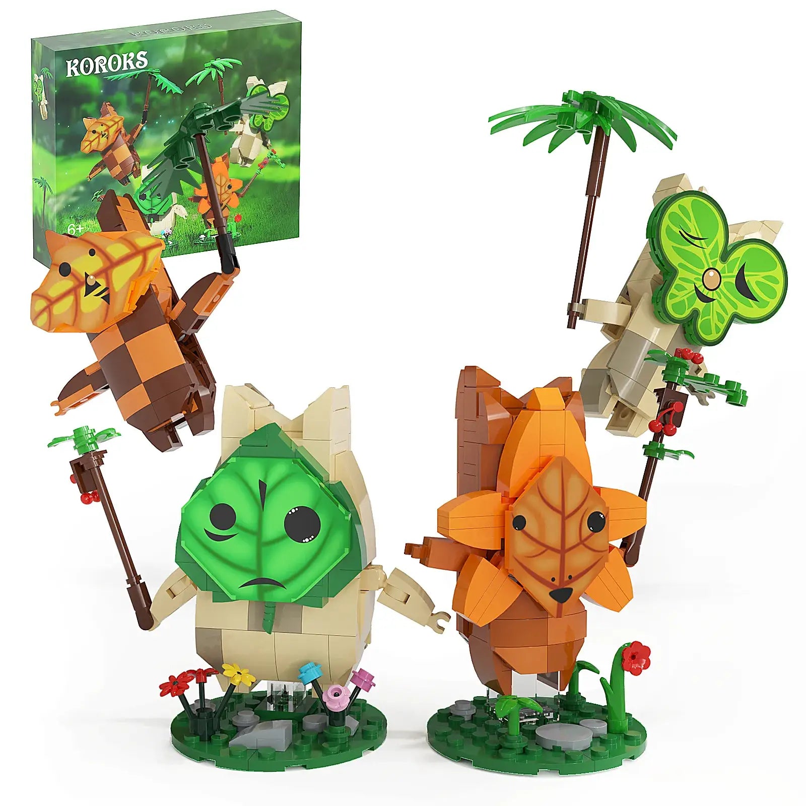 Ensemble nano bricks zelda featuring three whimsical orange and green bricks zelda botw korogu creatures in detailed block design
