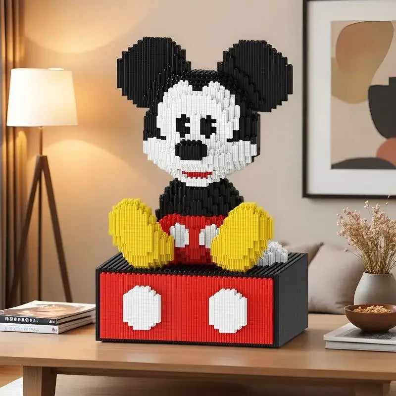 Nanoblock mickey mouse figurine en briques plastiques pixelisées avec oreilles noires corps noir et shorts rouges à pois blancs