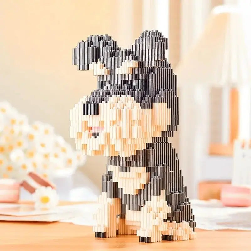 Figurine de chien noir et crème en briques nanoblock mini briques chiens adorable en plastique interconnecté