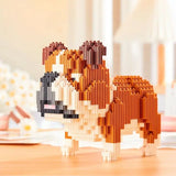 Un bulldog orange et crème en nanoblock mini briques avec design pixelisé pour briques chiens adorables