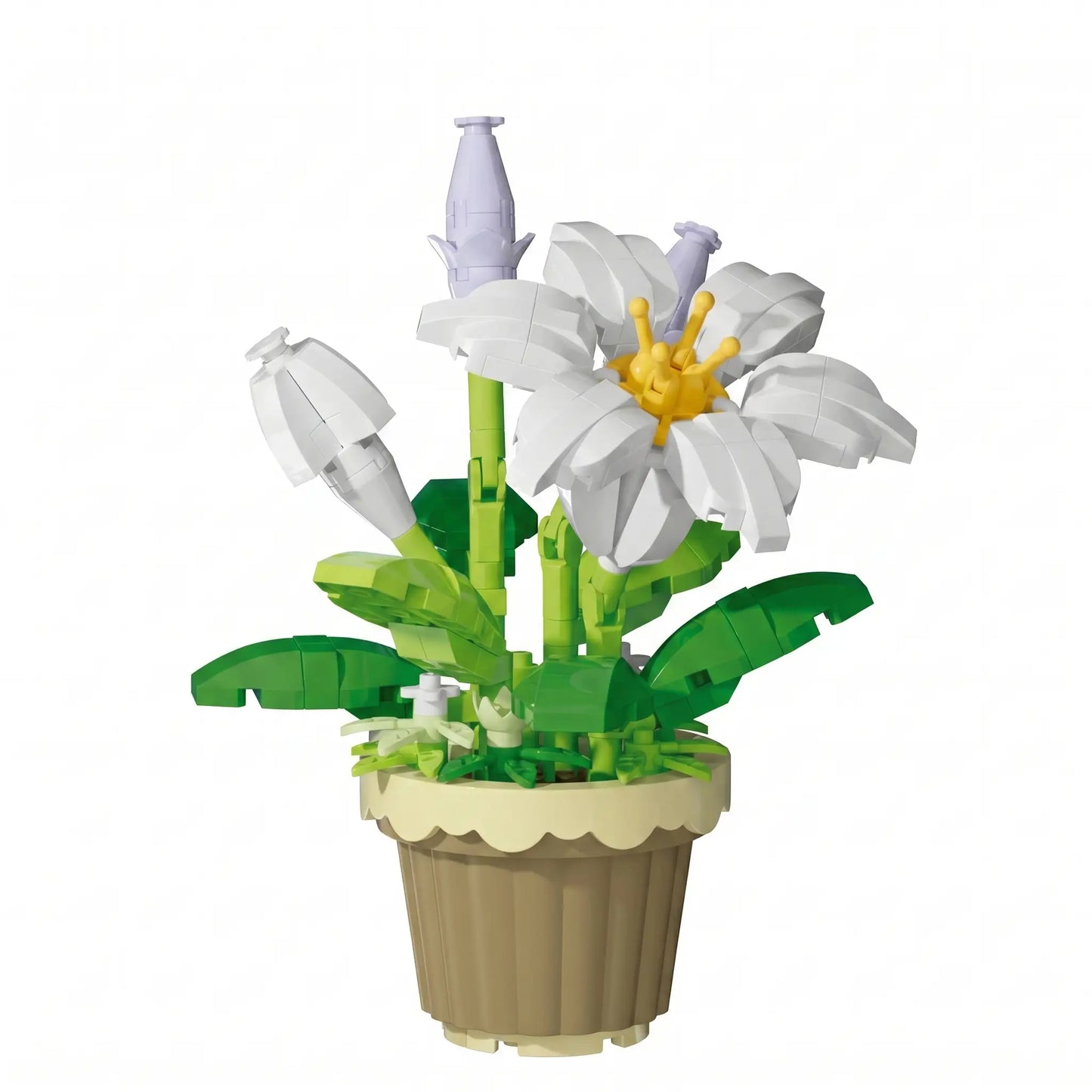Nanoblock mini fleur blanche en pot beige en briques plastiques avec tiges vertes pour magasins de jouets