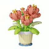 Nanoblock mini fleur rose avec étamines jaunes et feuilles vertes dans pot crème pour magasins de jouets