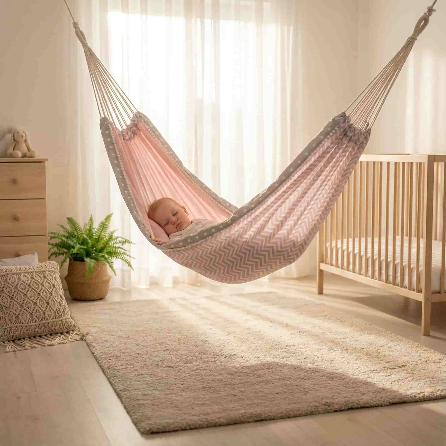 Altalena a dondolo Amaca Macramè per neonati Nordic Zen™ (Interno/Esterno)
