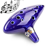 Ocarina céramique légende de zelda vibrant bleu cobalt avec finition brillante et embouchure argentée à incrustation géométrique