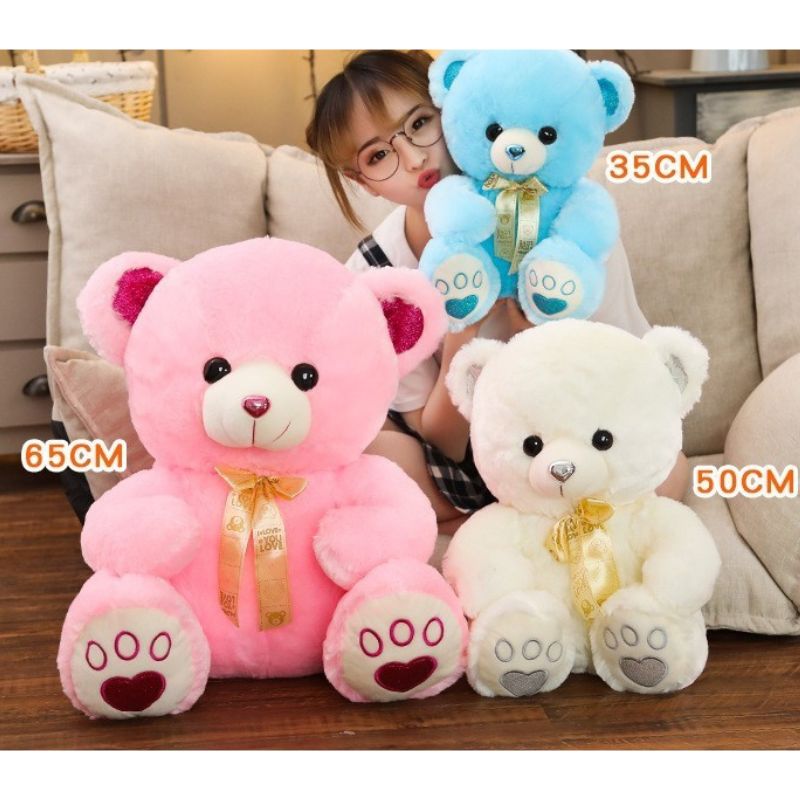 Teddy bear - white, blue, and pink