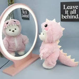 Ours peluche rose en tissu peluche avec pics blancs et capuche style dinosaure pour tenue cosplay