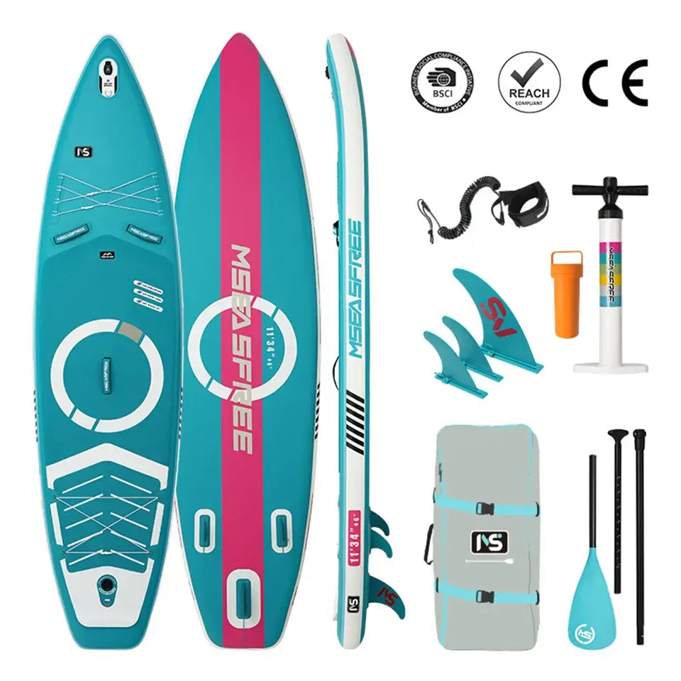 Paddle gonflable antidérapant teal et rose msa free avec stabilité exceptionnelle et rangement sécurisé accessoires inclus