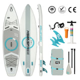 Paddle gonflable antidérapante white and gray with teal accents by mseasfree offrant stabilité exceptionnelle et rangement sécurisé