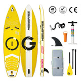 Paddle gonflable antidérapant jaune et blanc avec stabilité exceptionnelle et rangement sécurisé intégré