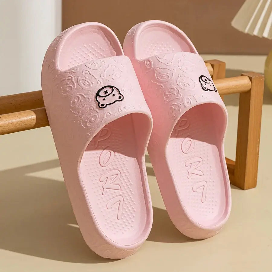 Chaussons femme hiver chaussons antidérapants roses en caoutchouc avec motif ours embossé et logo orr