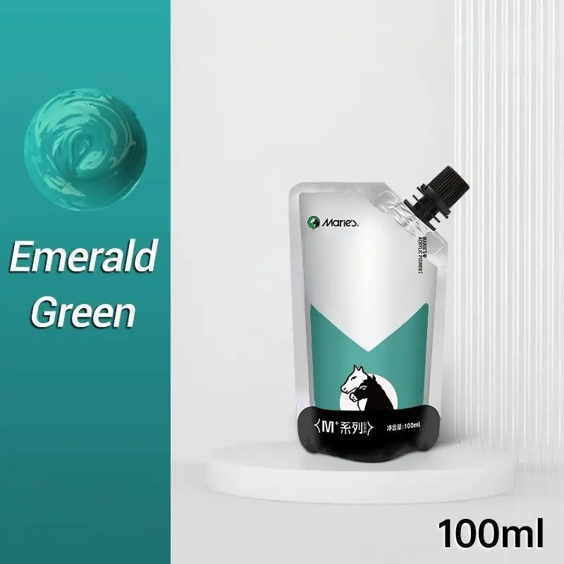 Pochette de peinture acrylique maries 100ml vert émeraude avec design blanc noir pour couleurs vibrantes et couvrance exceptionnelle