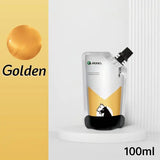 Pochette blanche et or avec bouchon noir et silhouette de cheval pour peinture acrylique 100ml aux couleurs vibrantes