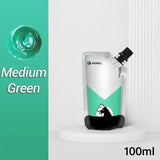 Peinture acrylique 100ml en pochette refermable vert moyen avec capuchon noir et cheval blanc pour couleurs vibrantes