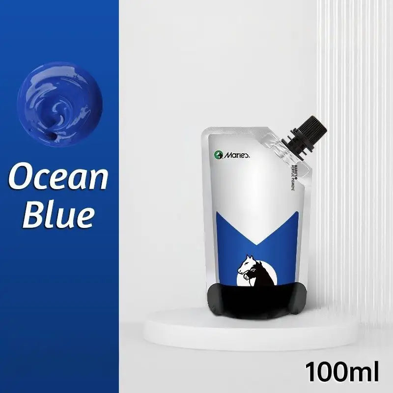 Peinture acrylique 100ml maries ocean blue avec silhouette de cheval noir pour couleurs vibrantes et couvrance exceptionnelle