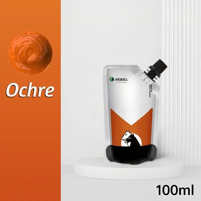 Pochette blanche et orange manes avec bec noir contenant peinture acrylique 100ml aux couleurs vibrantes et couvrance exceptionnelle