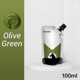 Pouch olive verte 100ml peinture acrylique pour figurine avec cheval silhouette et design graphique blanc noir