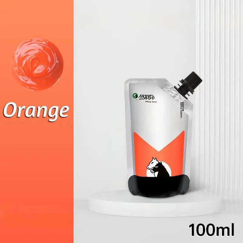 Pochette argentée et orange avec embout noir peinture acrylique 100ml pour figurine aux couleurs vibrantes et couvrance exceptionnelle