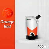 Pochette argentée et orange rouge avec logo cheval noir contenant peinture acrylique 100ml pour figurines aux couleurs vibrantes et couvrance exceptionnelle