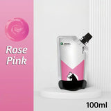 Pochette en forme de pétale de rose rose avec bouchon noir et illustration cheval blanc peinture acrylique 100ml couleurs vibrantes couvrance exceptionnelle