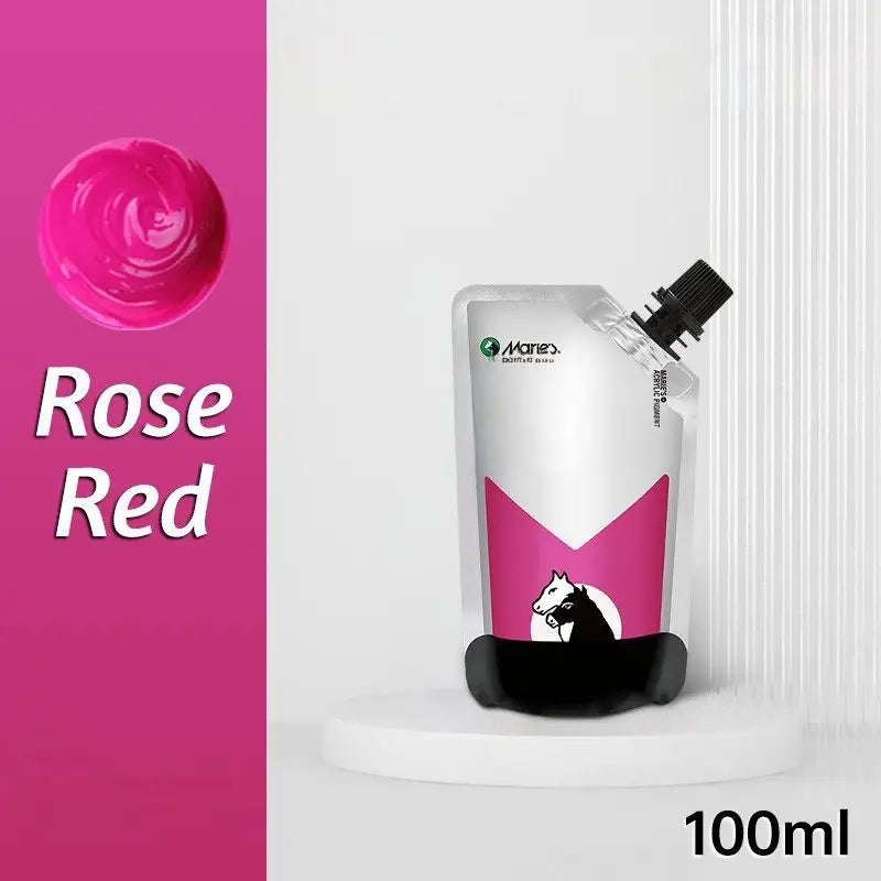 Peinture acrylique 100ml avec pouch argenté et rouge orné dun cheval blanc pour couleurs vibrantes et couvrance exceptionnelle