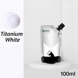 Peinture acrylique 100ml titanium white en pochette souple avec capuchon noir et silhouette de cheval pour couleurs vibrantes