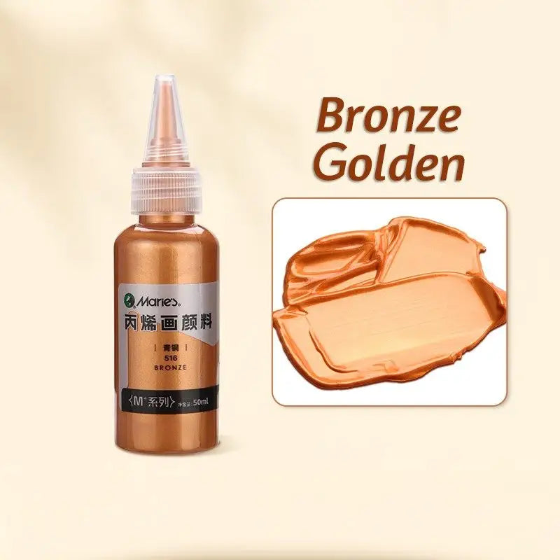 Bouteille de peinture acrylique effet métallique bronze doré 50ml avec bouchon compte-gouttes en plastique clair