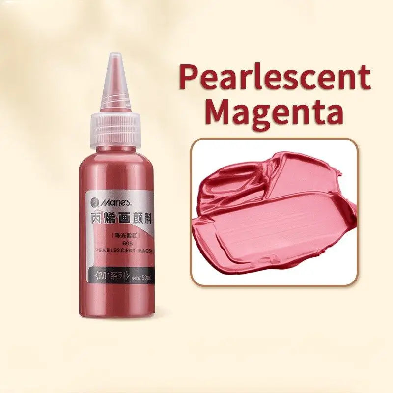 Une bouteille de peinture acrylique effet métalliques maries magenta nacré avec une couvrance exceptionnelle