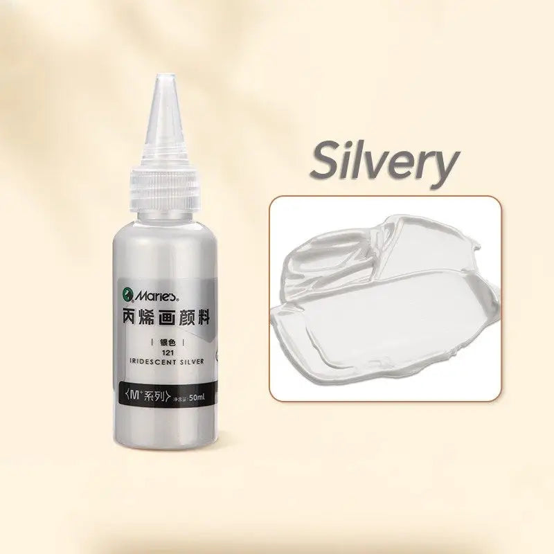 Bouteille de 50ml de peinture acrylique effet métalliques maros 121 iridescent silver avec couvrance exceptionnelle