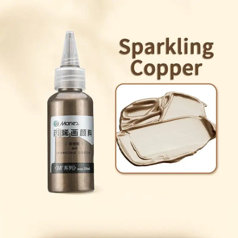Un flacon de 50 ml de peinture acrylique effet métallique cuivre scintillant maries avec couvrance exceptionnelle et bouchon pipette transparent