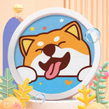 Visage de shiba inu orange et blanc joyeux en peinture diamant enfant avec tableaux diamant ronds en strass scintillants