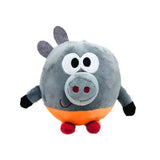 Peluche anime hey duggee gris doux avec ventre orange, sabots noirs, oreilles et visage souriant peluches hey duggee