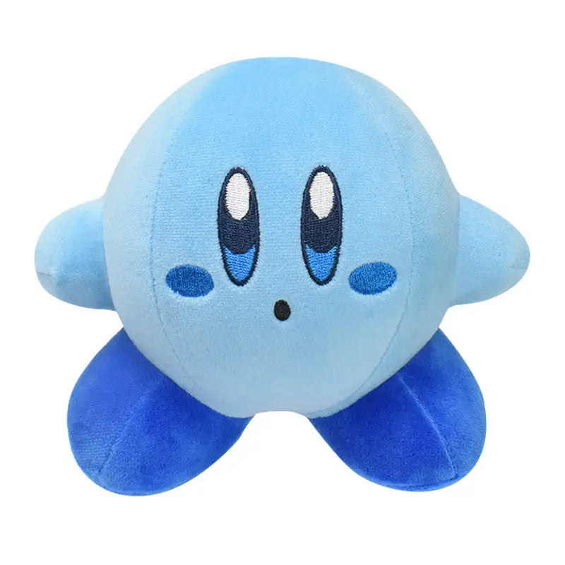 Peluche anime star kirby douce bleu clair avec pieds bleu foncé en peluche et yeux brodés