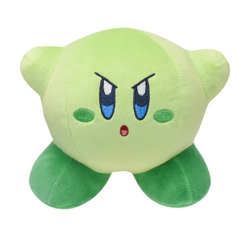 Peluche anime star kirby douce vert clair avec pieds verts foncés yeux bleus brodés jouet en peluche