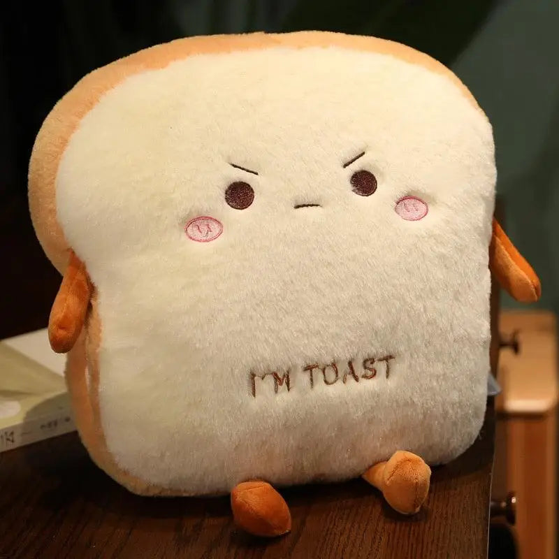 Peluche biscotte toast mignonne en tissu confortable blanc et beige avec texte brodé je suis toast