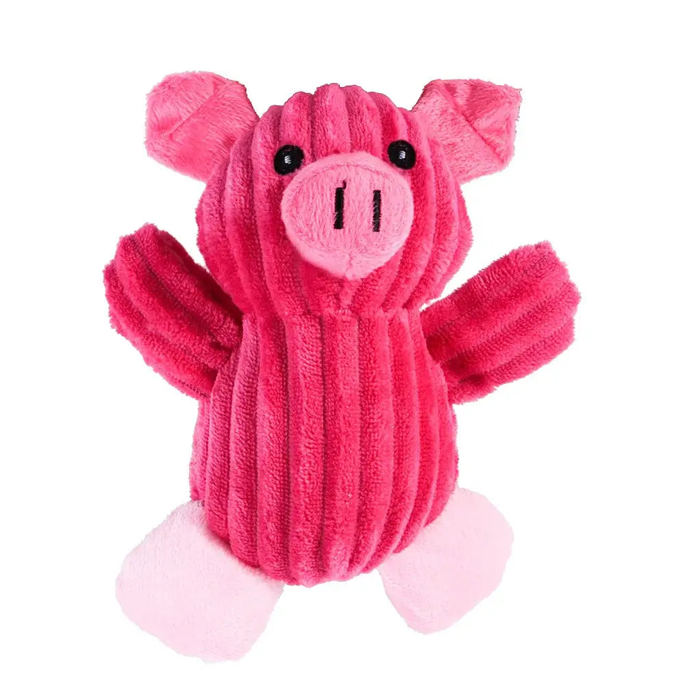 Peluche animale en velours côtelé rose avec sifflet intégré et résistance aux morsures pour chiens